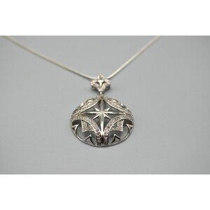 Sterling Silver Star Circle Pendant Clear Stones MJI 925 Italy Curb Chain 18"